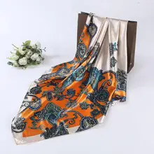 SD-42, 90*90 см, однотонный, с принтом, монохромный, глиняный, Женский носовой платок, для девушек, с принтом, шарф, бандана, атласная шаль, модная