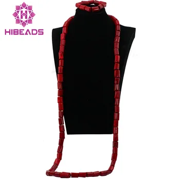 

Fabulous Red Coral Beads Necklace Bracelet Jewelry Set for Men 54inches Long Necklace Men Coral Set New Free Shipping CNR567