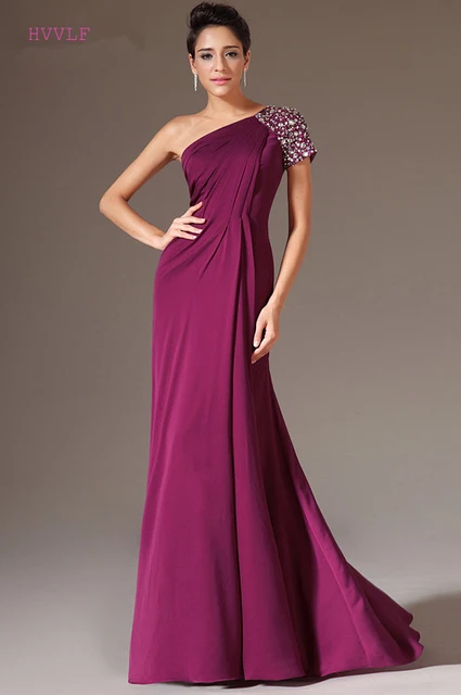 One Shoulder Purple Prom Dress Long Sleeve