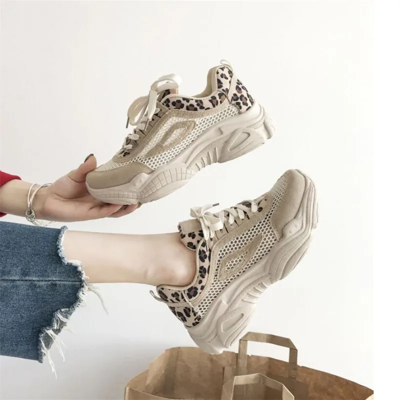 

Wigqcy 2019Daddy shoes women's new summer fashion wild suede muffin thick-soled casual sneakers leopard half slippers women X145