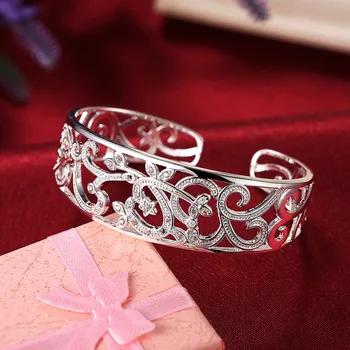 

Pure Silver 925 Bangle Bracelets for Women Adjutable Wrist Cuff Bangle Zirconia Wristband Pulseira Femme Wedding Bridal Jewelry