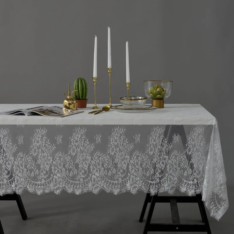 

American Style Pure Lace Tablecloth Romantic Dating Candlelight Dinner Table Cloth Black White Home/Cafe Decorative Table Cover