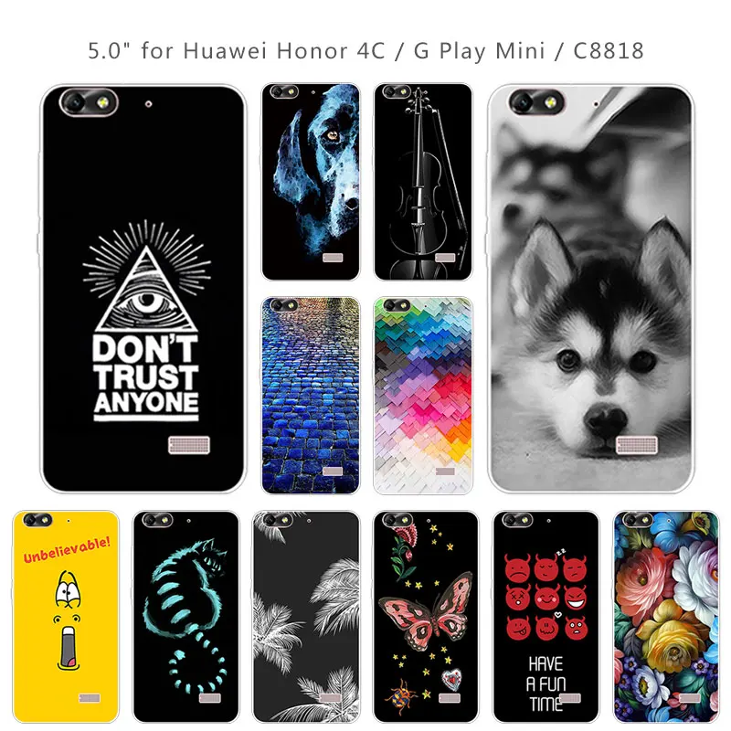 for Huawei Honor 4C / G Play Mini Case Silicon Capa Full Skull Phone Fundas Transparent Brick Road Cover |