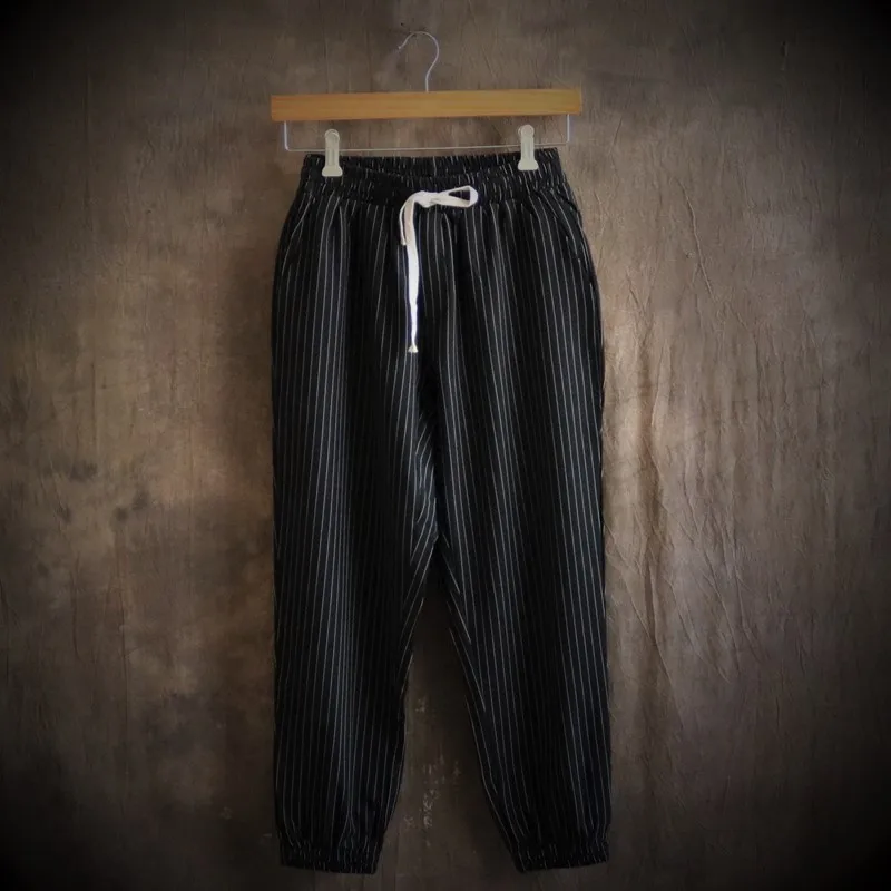 

Men loose casual pants Harlan pencil pants Stripe pattern decoration Personality, fashion sports pants Elastic pants placket