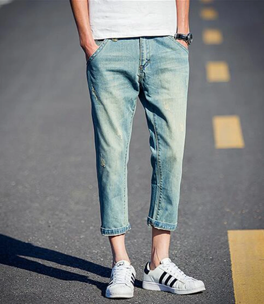 

Han edition washed denim to restore ancient ways do old men in the summer in Europe and the nine minutes of pants / 29-44
