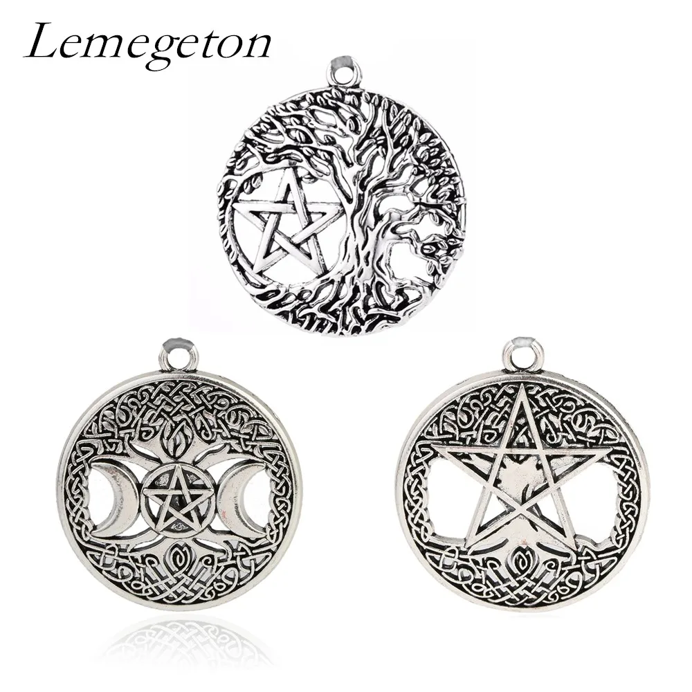 

Lemegeton Viking Knot Triple Moon Goddess Pentacle Pendant Unisex's Tree of Life Charms Witchcraft Jewelry Wiccan Pendants