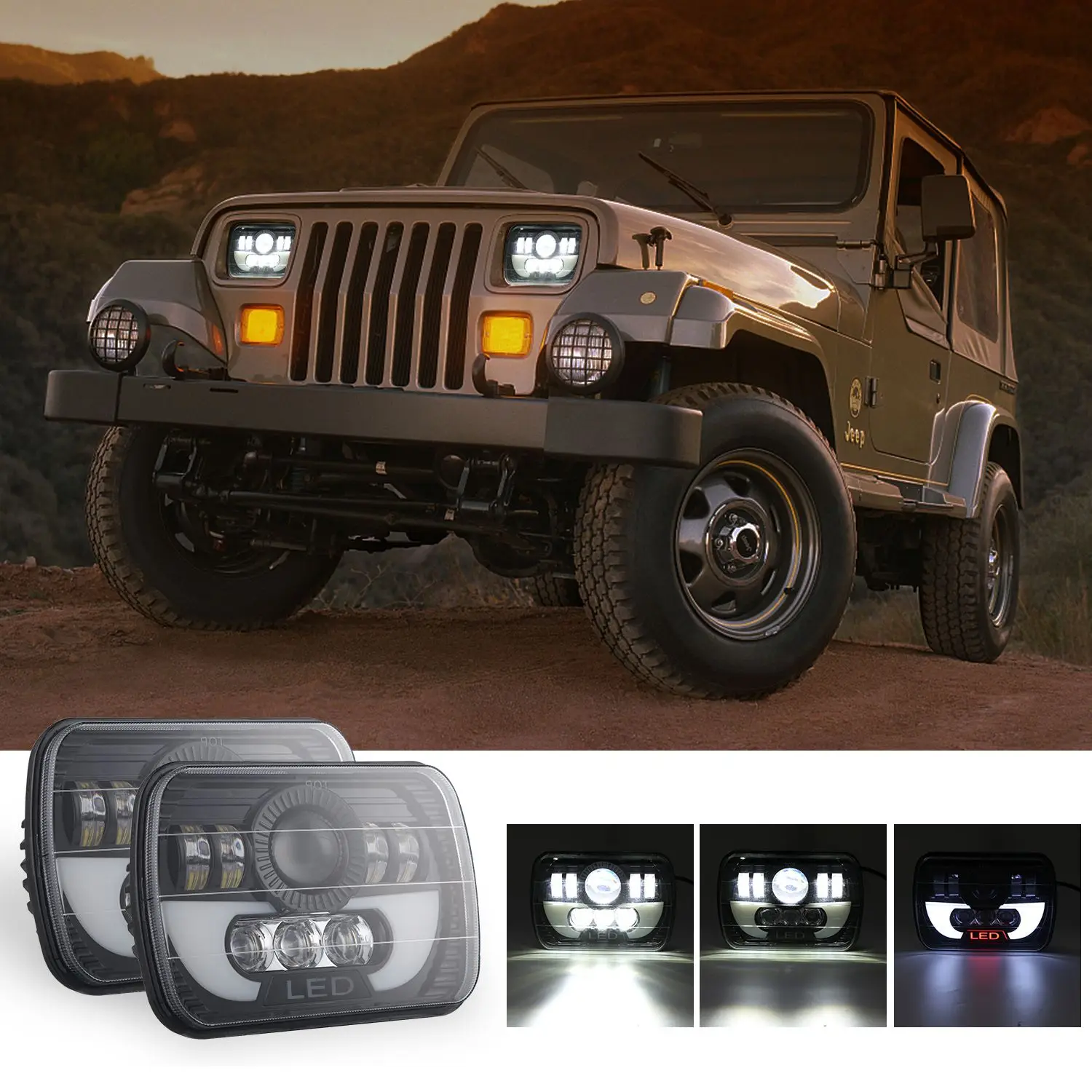 300 Вт 5X7 светодиодный головной светильник s светодиодный герметичный луч головной светильник с дальним и низким светом светодиодный головной светильник для Jeep Wrangler Yj Cherokee Xj