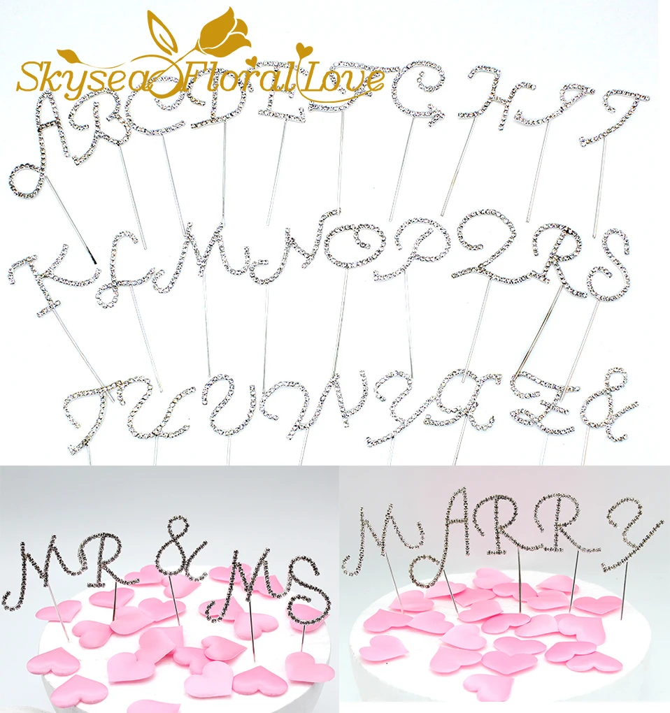 

Wedding cake topper English Alphabets A to Z monogram initial Rhinestone letter birthday cake decorating supplies