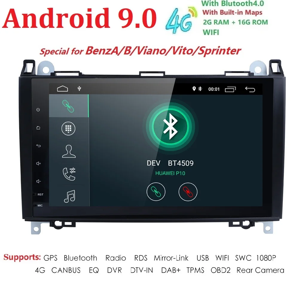 Top HD 2din Android 9.0 Car GPS Head unit for Mercedes Benz B200 A B Class W169 W245 Viano Vito W639 Sprinter W906 Bluetooth Radio 2