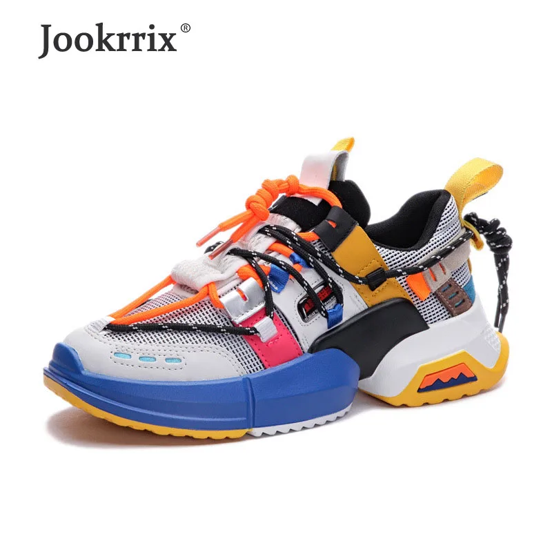 

Jookrrix 2019 Women Increased 4.5cm Wedges Thick Sole Lady Fashion Comfortable Sneakers Girls Genuine Leather Chunky Shoes