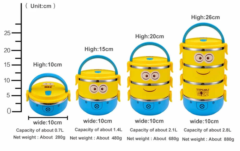 Миньон Мультфильм Ланчбокс 304 нержавеющая сталь Портативный Bento Ланчбокс еда посуда с изображениями фруктов для детей еда преп кухня кемпинг