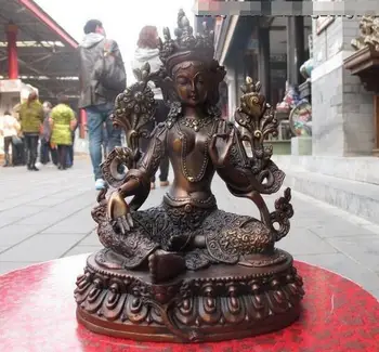 

Tibet Buddhism Red Bronze Carved Green Tara Kwan-yin Buddha technics statue