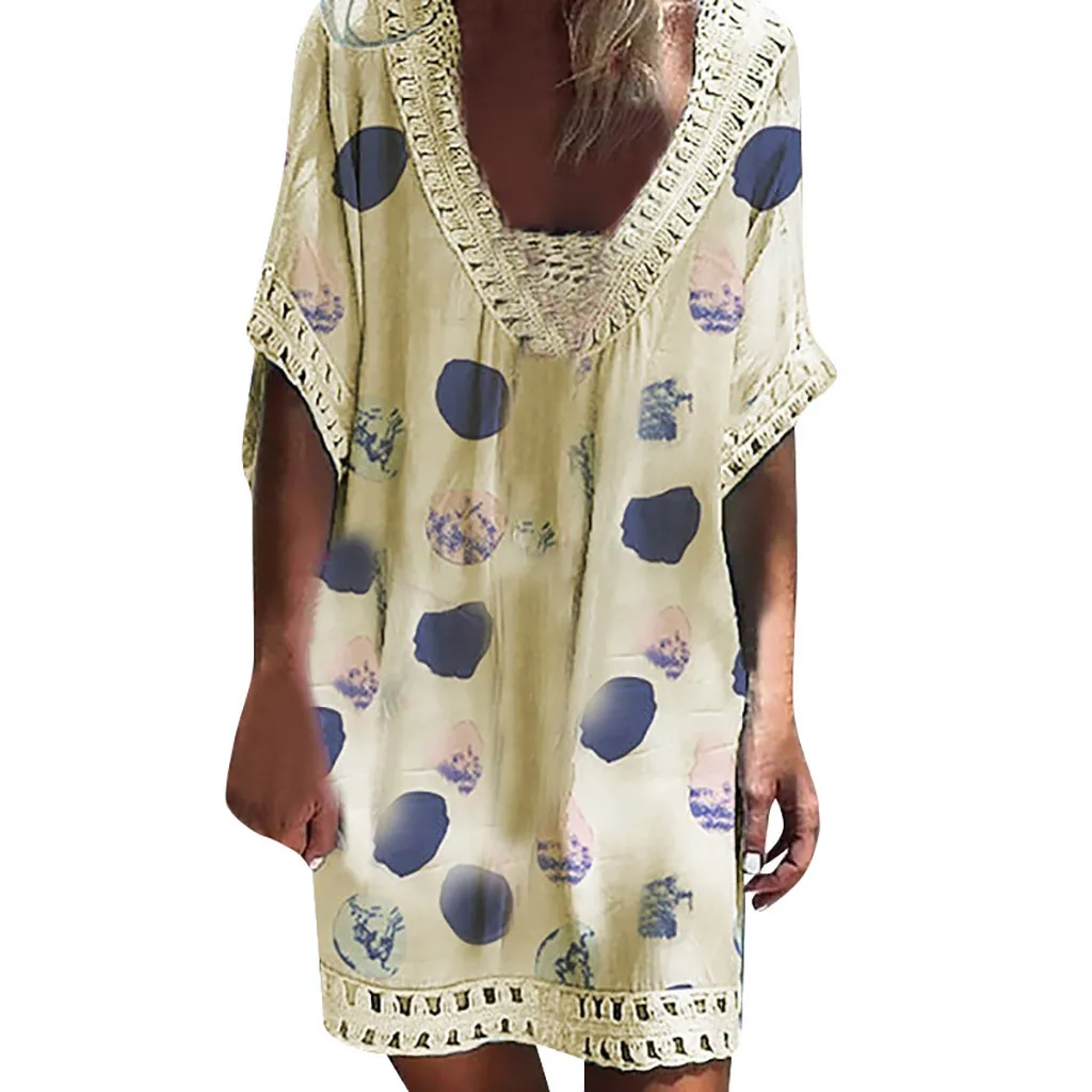 

2019 Women Dot Printed Plus Size Dress Fashion Loose Cute Casual Dress Daily Free Dress