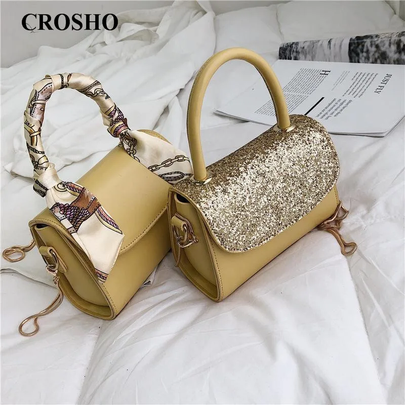 

CROSHO The New Trendy Sequin Hand Satchel Stylish Chain Single Shoulder Crossbody Bag Panelled Ribbons Dot