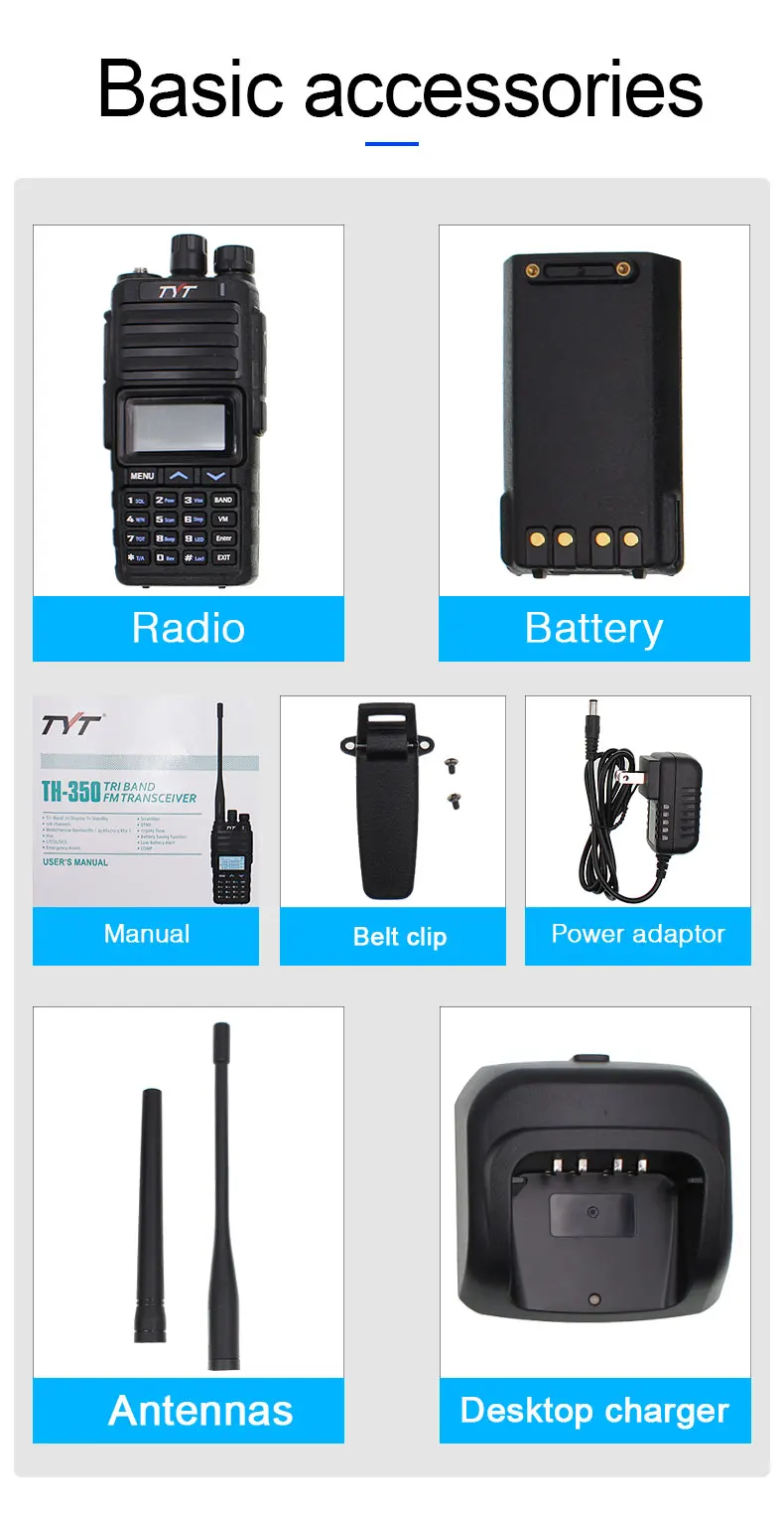 TYT TH-350 Tri-Band Tri-display 136-174 Mhz 220-260 Mhz 400-470 Mhz мощное радио 128 каналы хранения группа вызова Walkie Talkie