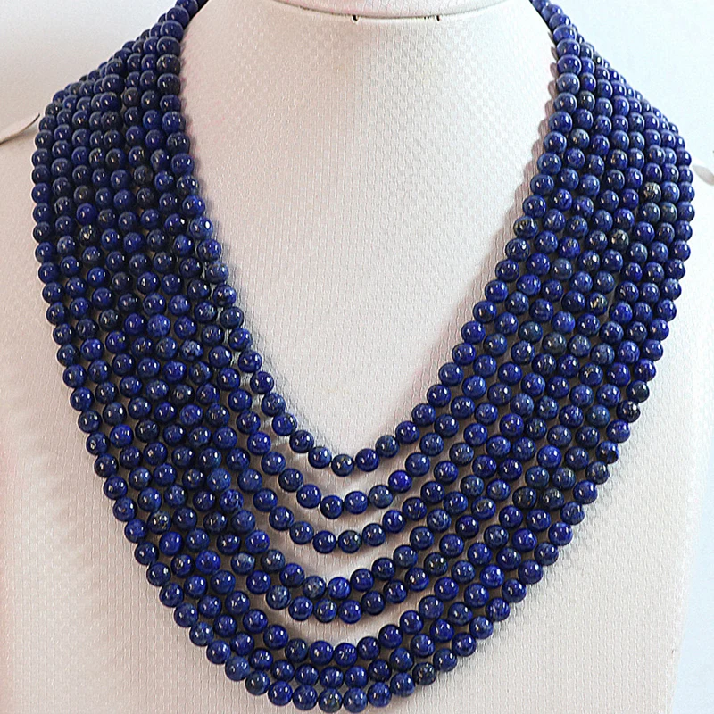 

Natural lapis lazuli stone 6mm round beads 8 rows diy necklace high grade weddings gifts elegant jewelry 17-26inch B649