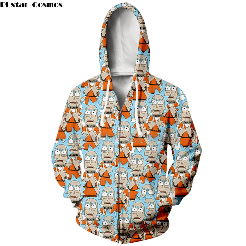 2019 New 3D Rick And Morty zip Hoodies Sweatshirt Men Women Funny Cartoon Print Hoodie Graffiti puzzle Harajuku Hip Hop Street-1