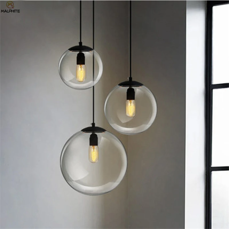 Подвесной светильник из скандинавского стекла, современный простой подвесной светильник для гостиной и спальни, черный промышленный светильник для ресторана