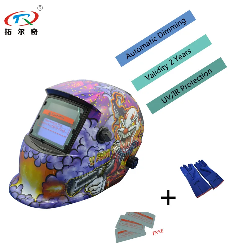 Быстрая тушь для ресниц сварочный шлем фиолетовый клоун авто затемнение Хамелеон стекло маска сварной колпачок полный инструмент длительный срок службы TRQ-HD03-2200DE