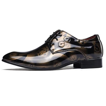 

Vogue Luxury Design Men Oxford Shoes Pointed Toe Office Shoes Print Patent Leather Business Dress Shoes Mens Flats Size 27-70