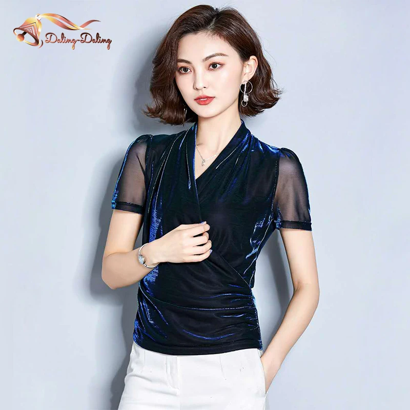 

2019 New Arrival Summer Women Female T-shirts Short Sleeve Women Shiny Mesh Tops Lady Bling Bling T-shirt Colorful Tees Clothing
