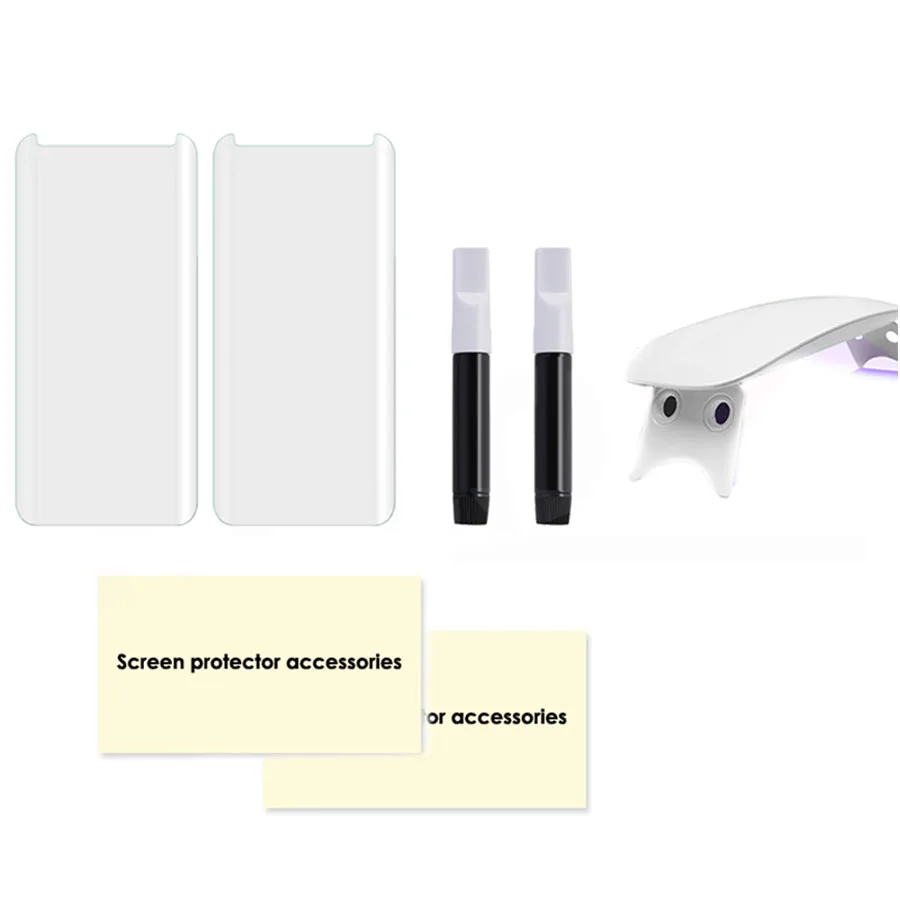 Цена 2 шт протектор экрана для samsung Note9 S8P S9 Plus S10 Plus полное покрытие закаленное стекло жидкий полный клей УФ светильник Note 10 Plus +