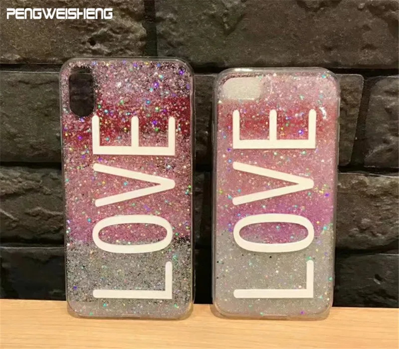 PENGWEISHENG LOVE Case For Apple iPhone 7 plus Shining Case  Shining Back Cover For iphone X For iphone 6s plus