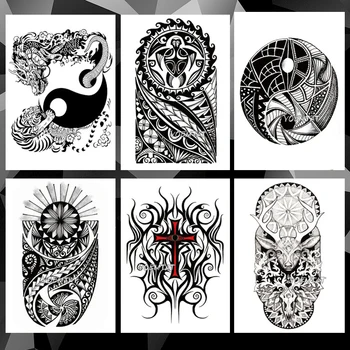 

Yin Yang Lion Dragon Totem Waterproof Temporary Tattoo Sticker Maori warrior Flash Tattoos Body Art Arm Fake Sleeve tatoo