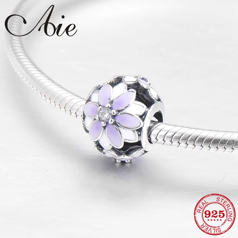 

Fashion 925 Sterling Silver pale purple white enamel flower fine CZ Bead Fit Original Pandora Charm Bracelet Jewelry making