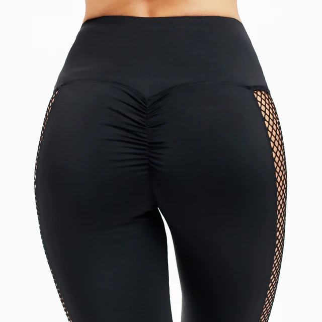 Black High Waist Leggings Women Mesh Patchwork Push Up Legging  Fitness Pants Breathable Polyester Sport Leggins 3