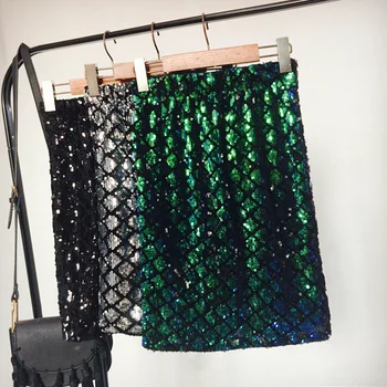 

Sequin Skirts Women 2018 Spring Summer New Fashion Three-dimensional Ultra-thin Rhombic Package Hip Sequined Skirt Studnets