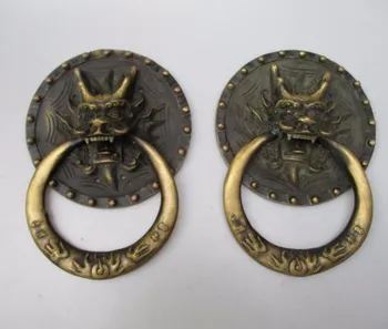 

Collectible Home Decorated Crafts 1 Pair Chinese Handwork Old Brass Big Dragon Door Knocker style