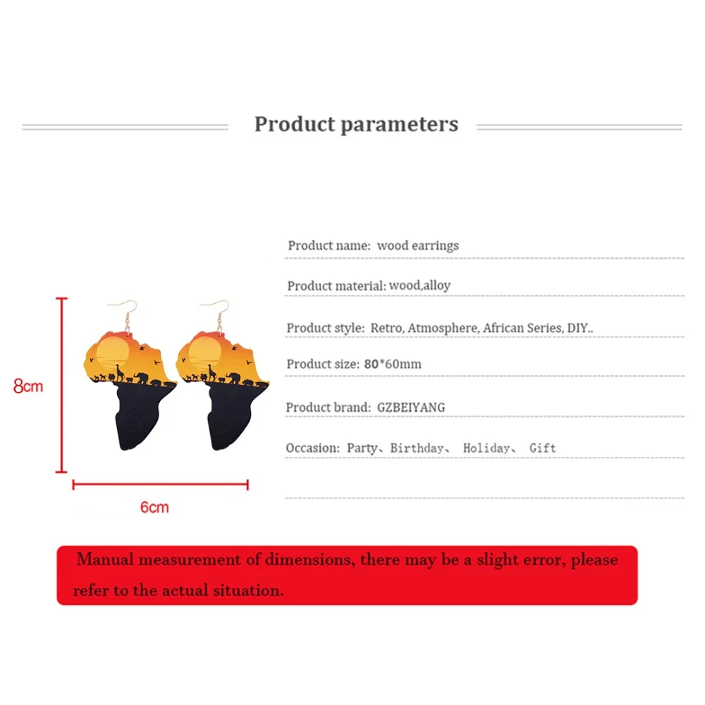 GZBEIYANG деревянный модный дизайн кулон Карта Африки серьги для женщин Девушка ювелирные изделия серьги праздничные подарки