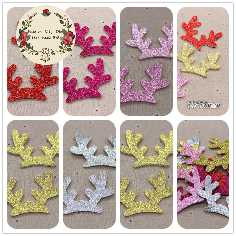

10pcs 53*76mm Glitter Antler Shape Non-woven Leather Fabric Appliques Patch Supplies DIY Hairclip Craft Decoration