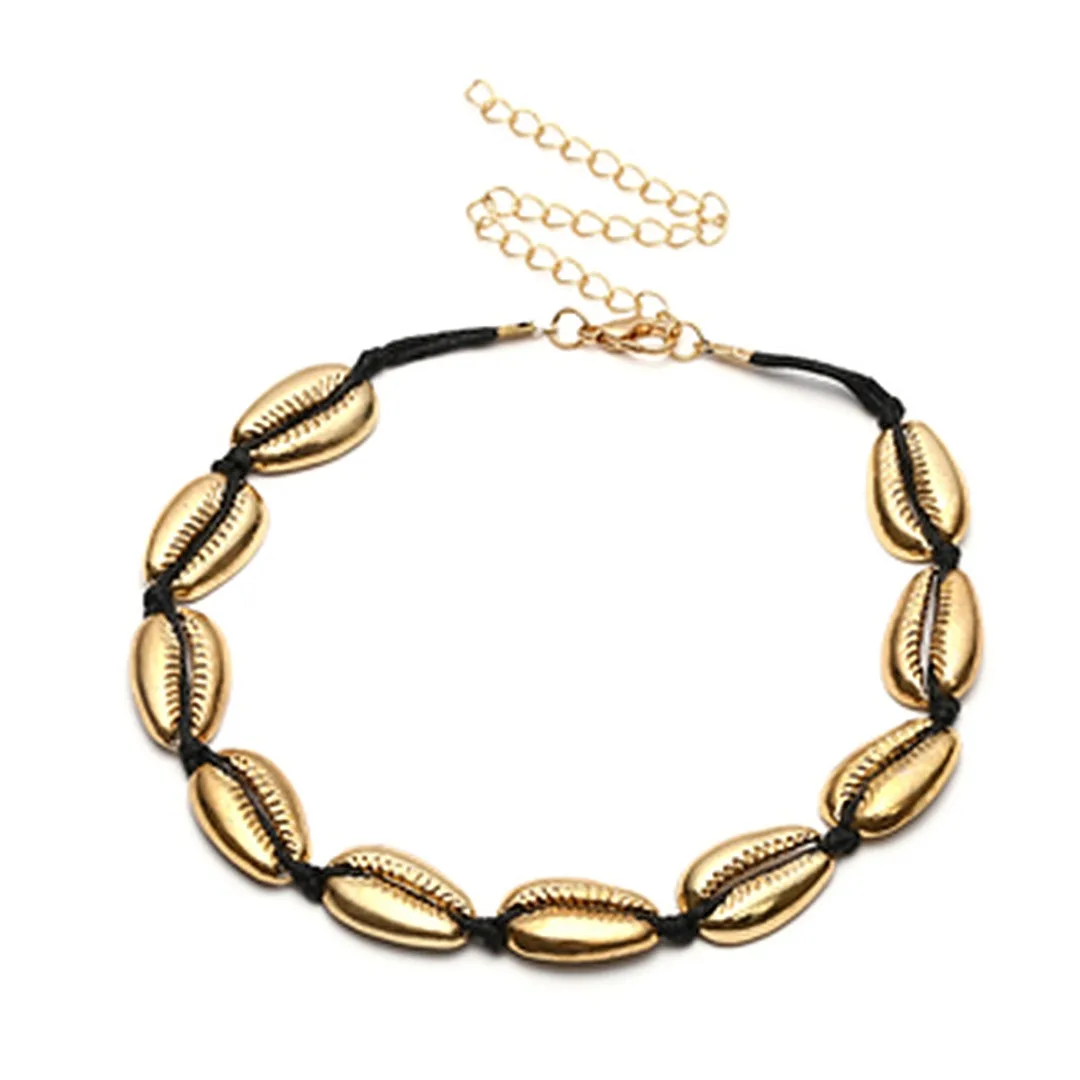 Shellhard Vintage Boho Natural Shell Choker Chain Silver Gold Alloy Lobster Claw Rope Chain Summer Beach Ocean Jewelry Gift