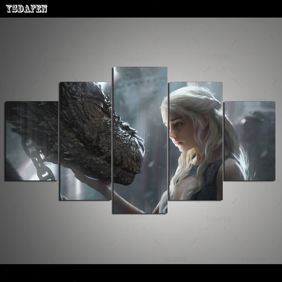 Прямая поставка HD 5 панелей холщовые художественные картины dazenerys targaryen с