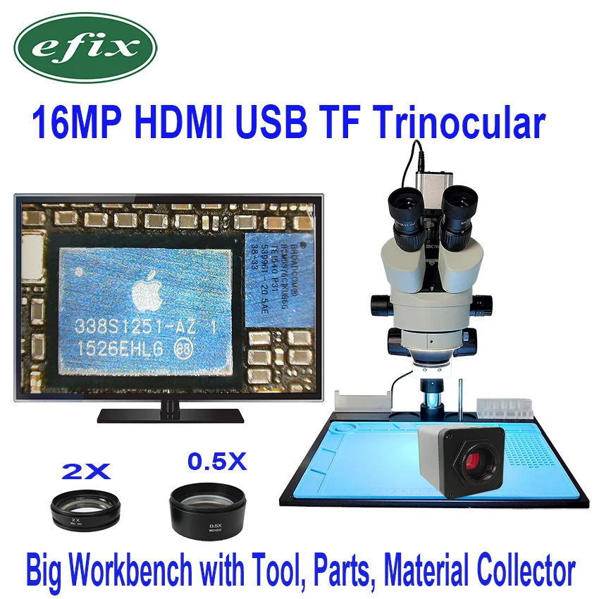 

efix 3.5X-90X Simul-Focal Double Boom Stand Trinocular Stereo Zoom Microscope 38MP HDMI Camera LED Light Microscopio