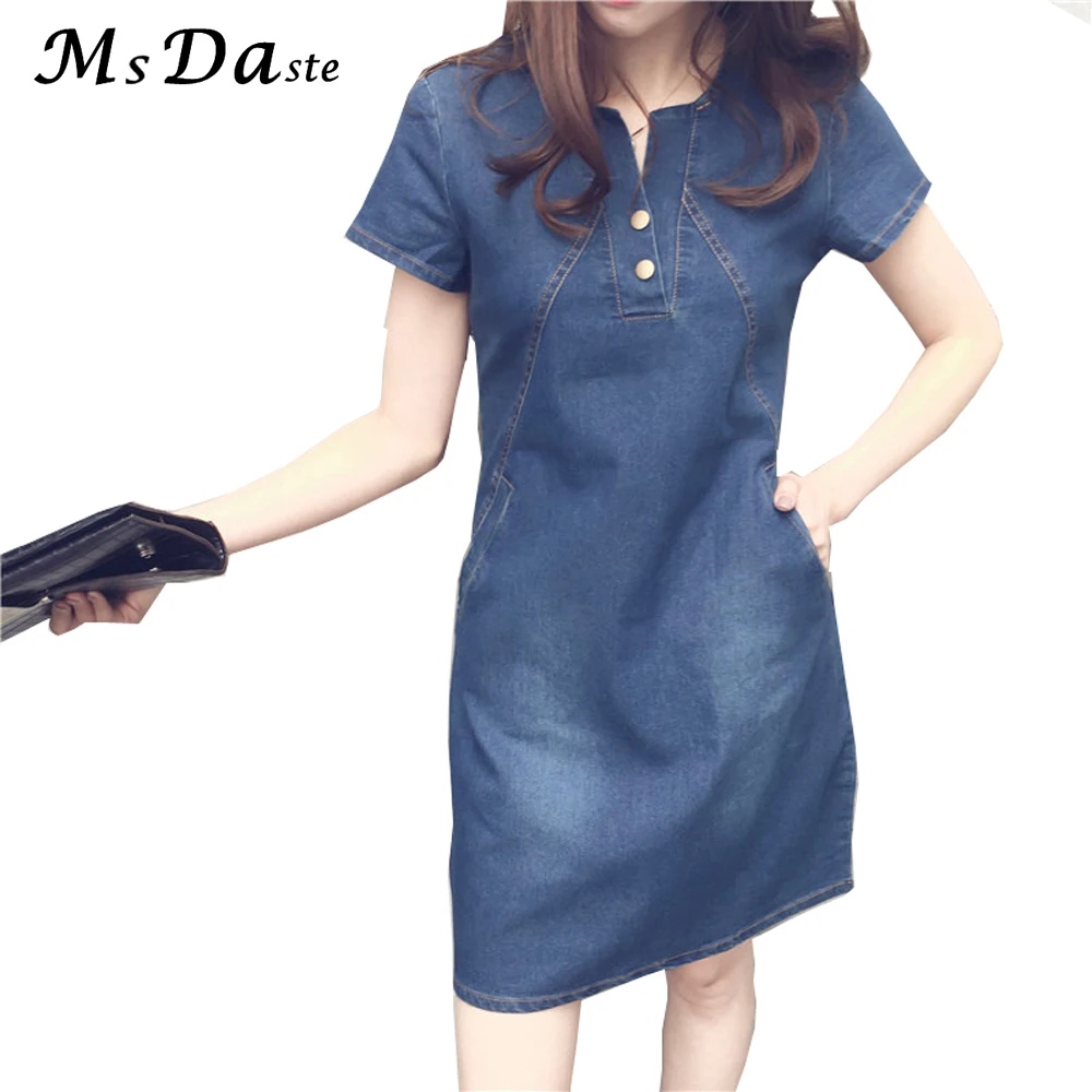 

2017 New Fashion Womens Dresses Spring Summer Large size Ladies Short Sleeve Denim Casual Woman Dress S M L XL XXL XXXL 6 Sizes
