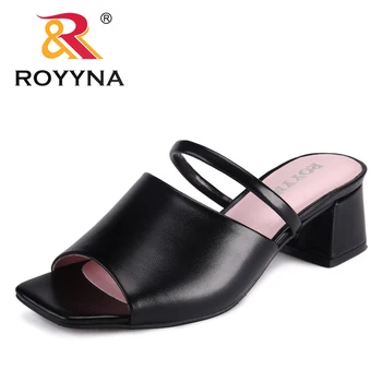 

ROYYNA New Popular Style Women Slippers Microfiber Femme Summer Shoes Hoof Heels Lady Slides Comfortable Light Free Shipping