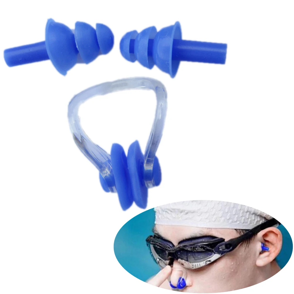 

1 Set Soft Silica Gel Swimming Nose & Ear Clips Waterproof Non-slip Earplugs Suit Nasal Congestion Equipment for Adult Children