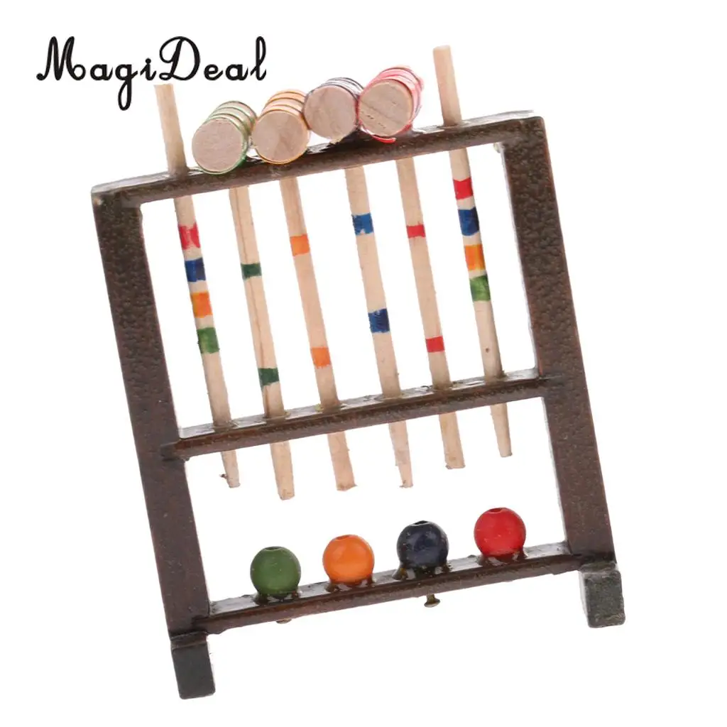 1/12 Scale Dollhouse Miniature Wooden Croquet Game Set Garden Sports Decoration Children Kids Toy