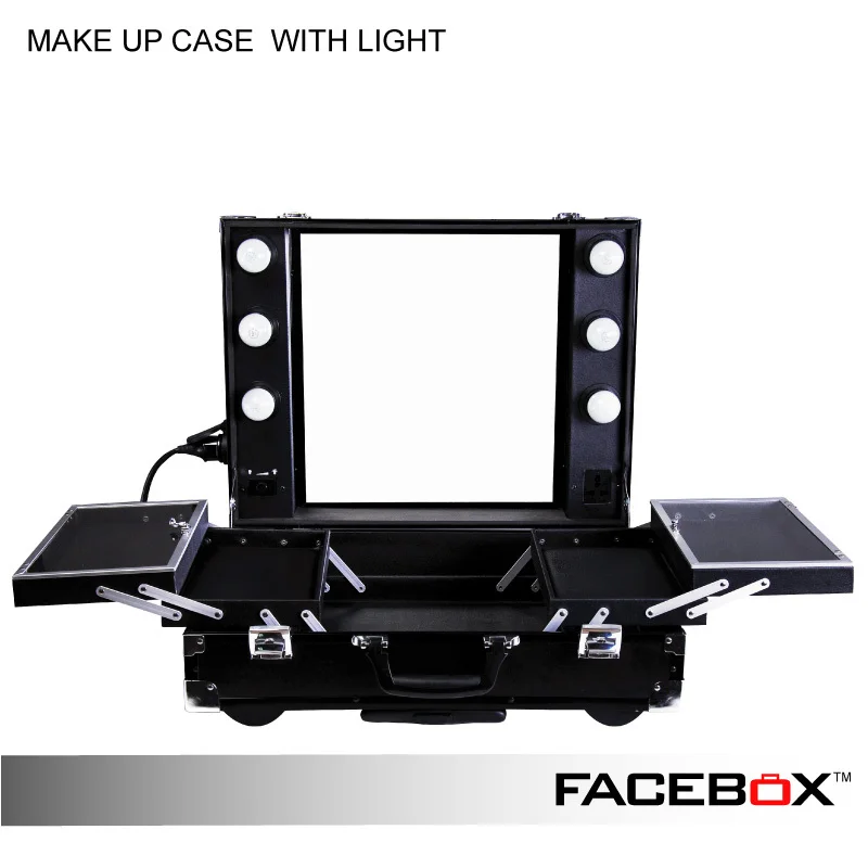 Facebox Professional Makeup Artist Lighting Case With Mirror Facebox Professional Makeup Artist Lighting Case With Mirror Portable Beauty Box Light Pvc Material Black In Cosmetic Bags Cases From Luggage