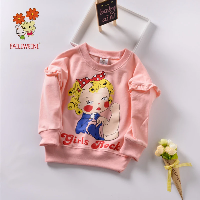 

2019 Printed Girls Lace Sleeve Sweater Children Small Girls Printed Long Sleeve Sweatshirt Bottoming Shirt