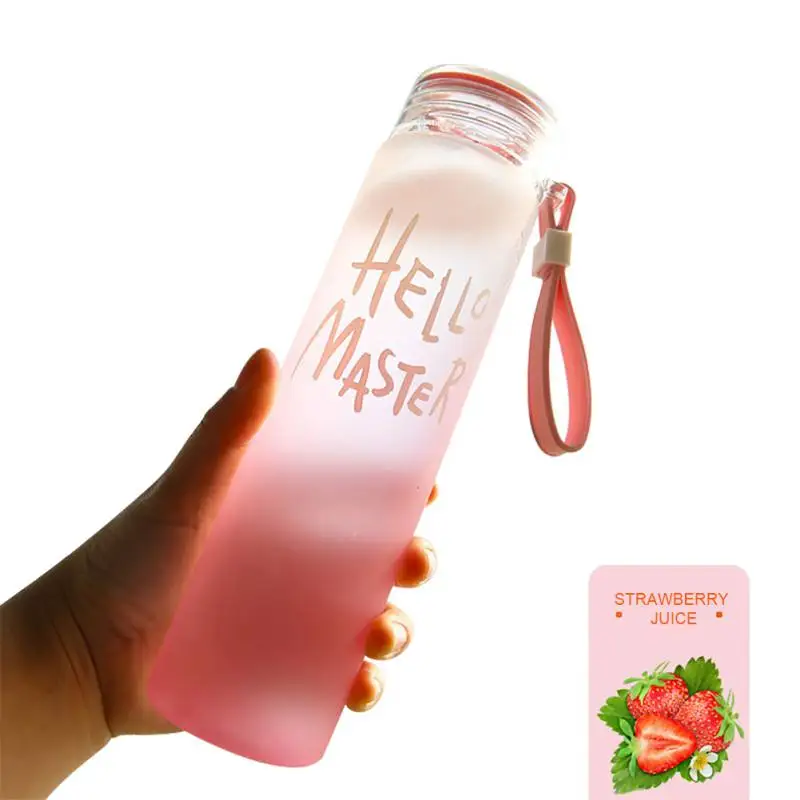 Стеклянная бутылка для воды 420 мл с мягкой силиконовой ручкой постепенная изменение цвета бутылка для питьевой воды аксессуары для путешествий на открытом воздухе - Цвет: Розовый