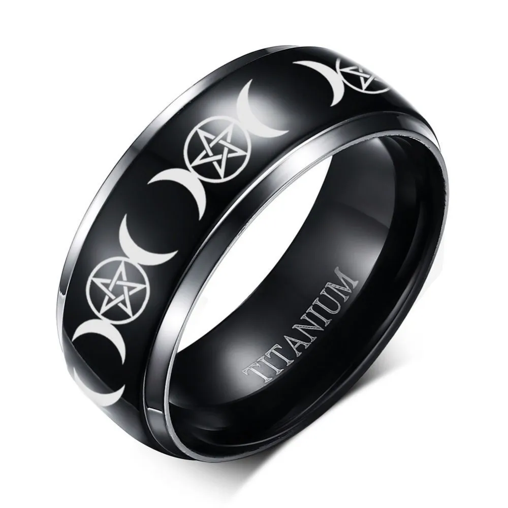 Мужское кольцо из титана, обручальные бренды, рок-панк, 8 мм, персонализированное, мессианское, еврейское, Magen, Давид, серебряное, с рифленым краем, кольца - Цвет основного камня: picture 3
