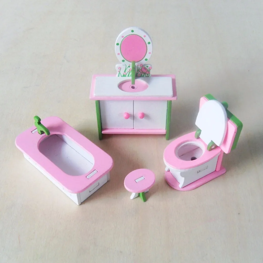 S Doll Bathroom Furniture Toys 4pcs Set Wooden Bathtub Stool S Doll Bathroom Furniture Toys 4pcs Set Wooden Bathtub Stool Dresser Toilet Dollhouse Christmas Gift For In Dolls Accessories From
