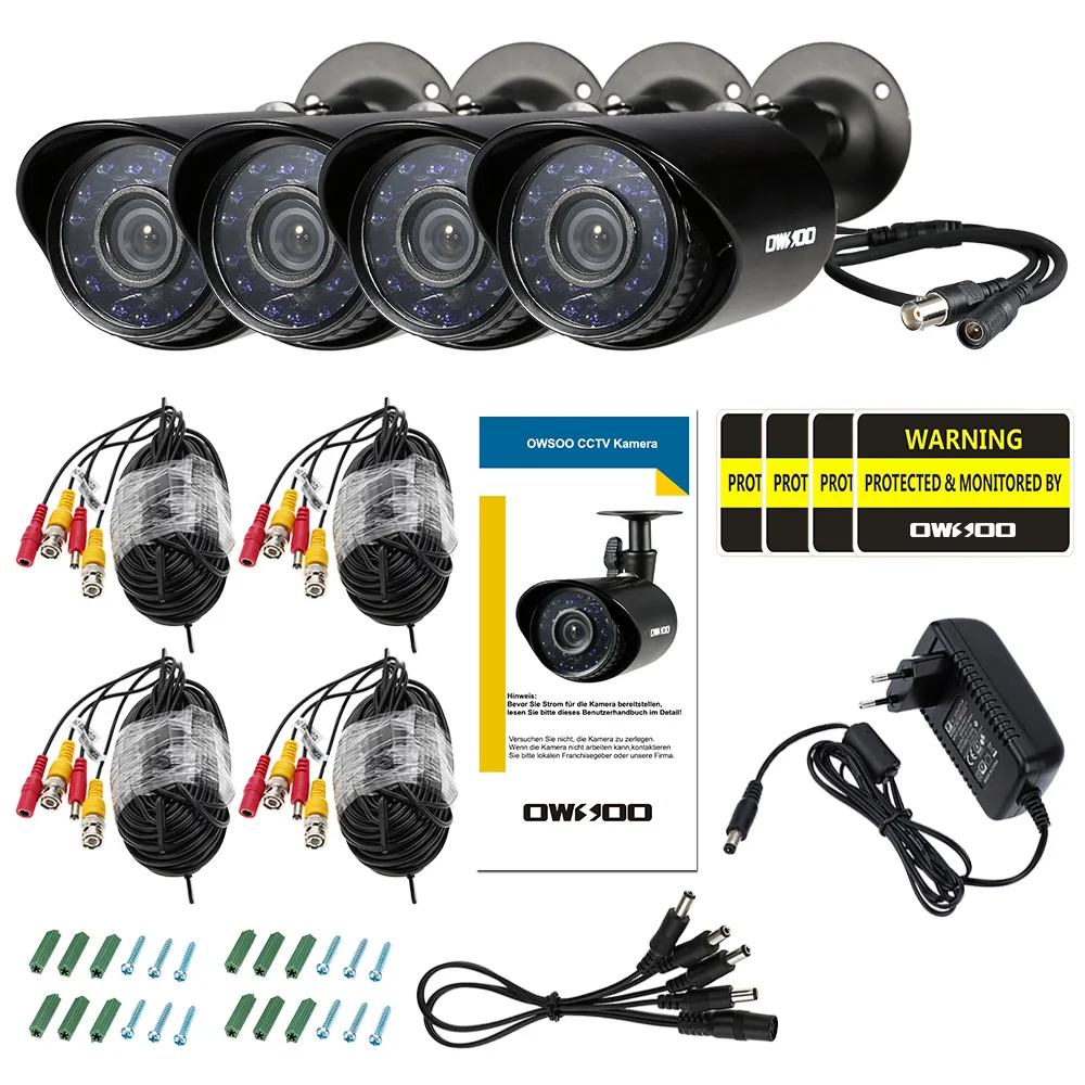 OWSOO 4 шт. 1500TVL наружная камера видеонаблюдения Система Plug and Play Bullet CCTV камера 24 инфракрасных светодиода ночного видения