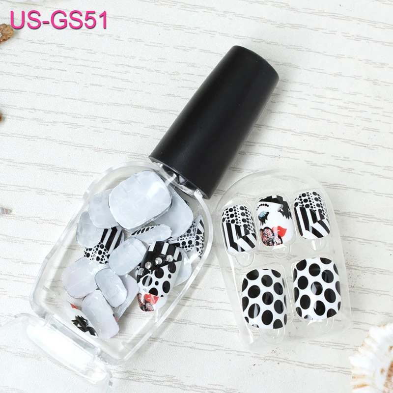 

FOREVERJASMINE Nail Polish Gel Black White Dot Finger Nails Self-Adhesive Fake Nails 3D Acrylic Stone False Artifical Nails
