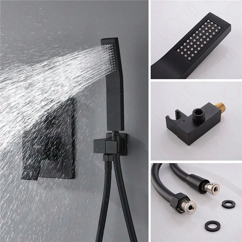 Rolya Cubix Matte Black Bathroom Shower Sets (3)