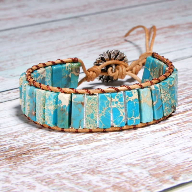 

MOON GIRL Bohemian Men Bracelet Tube Natural Stone Single Leather Rope Wrap Bracelet Women Beaded Couples Bracelet Dropshipping